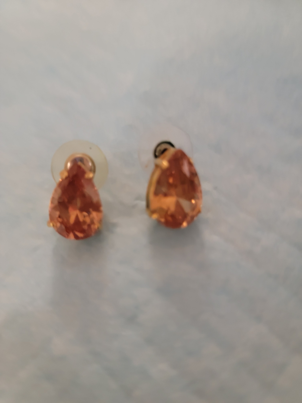 Peach Teardrop Crystal Stud Earrings in Gold-Tone Setting - Unbranded